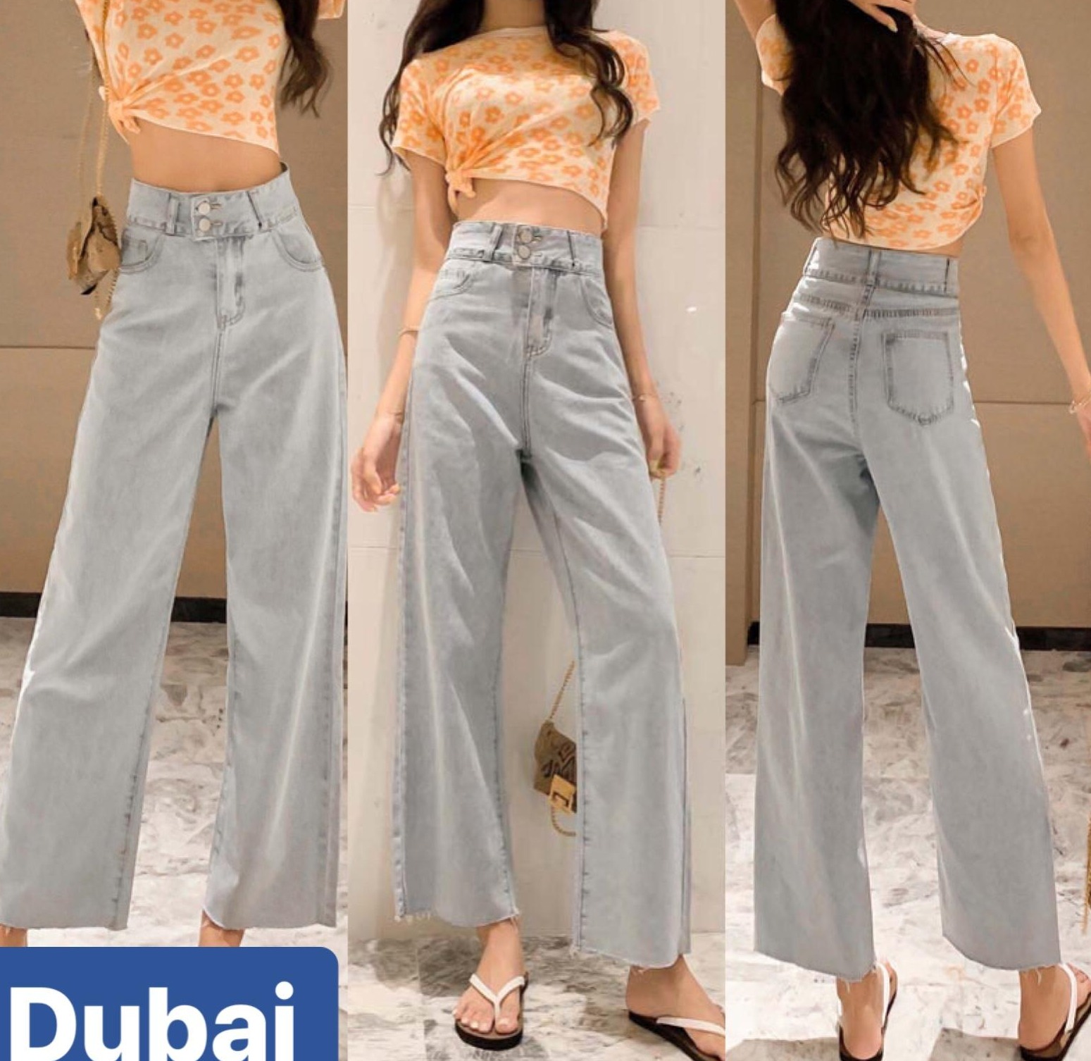 QUẦN BAGGY JEAN NỮ CHẤT BÒ XANH ỐNG RỘNG 2 CÚC CHÉO LƯNG CAO NÂNG MÔNG NHẬT BẢN DB-035 CAO CẤP - DUBAI FASHION