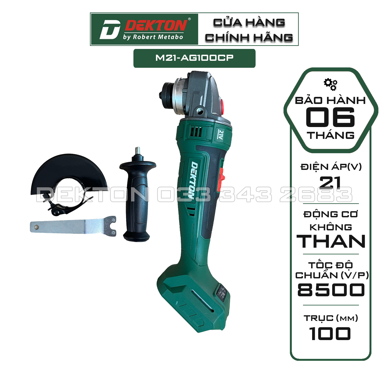 Máy mài pin dekton ag100cp, động cơ không chổi than, 3 tốc độ, công tắc gạt