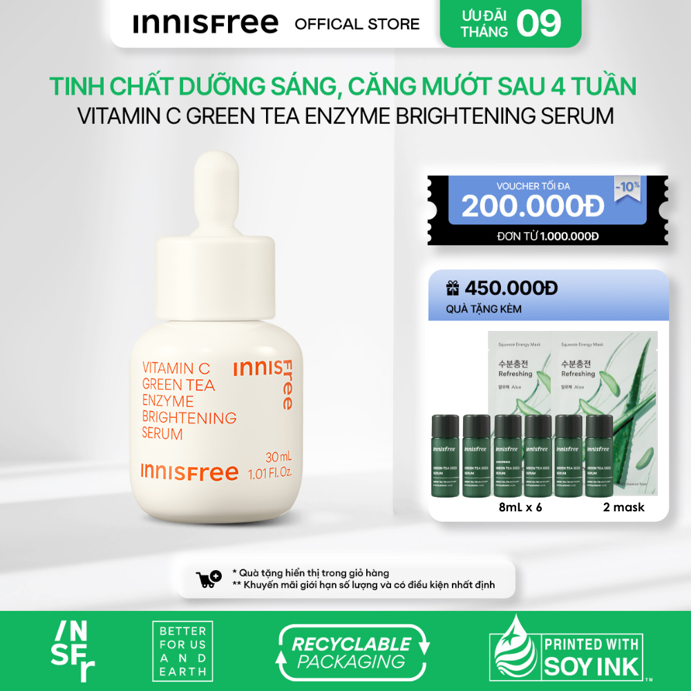 Tinh chất dưỡng sáng da INNISFREE Vitamin C Green Tea Enzyme Brightening Serum 30ml