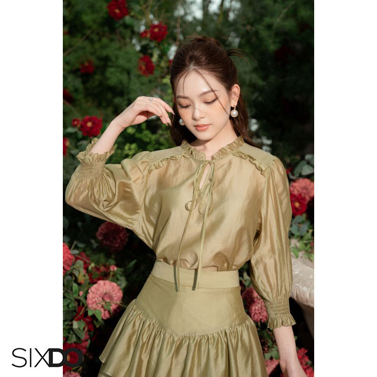 Chân váy tơ mini 2 tầng thời trang SIXDO (Z-Green Nuggets Ruffled Mini Skirt)