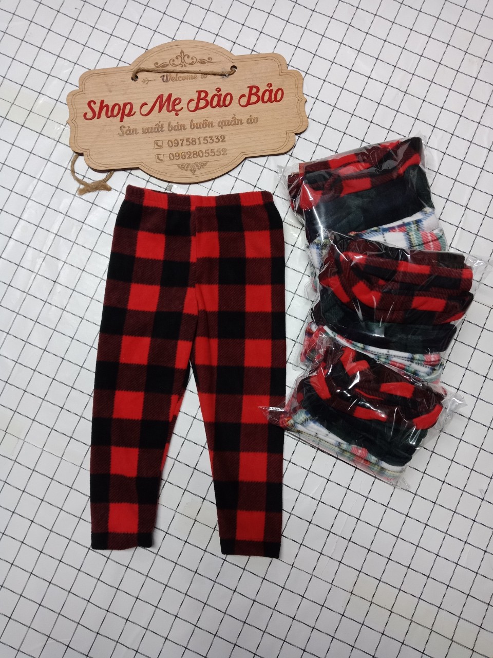 Set 3 quần legging dạ kẻ trẻ em dư xịn