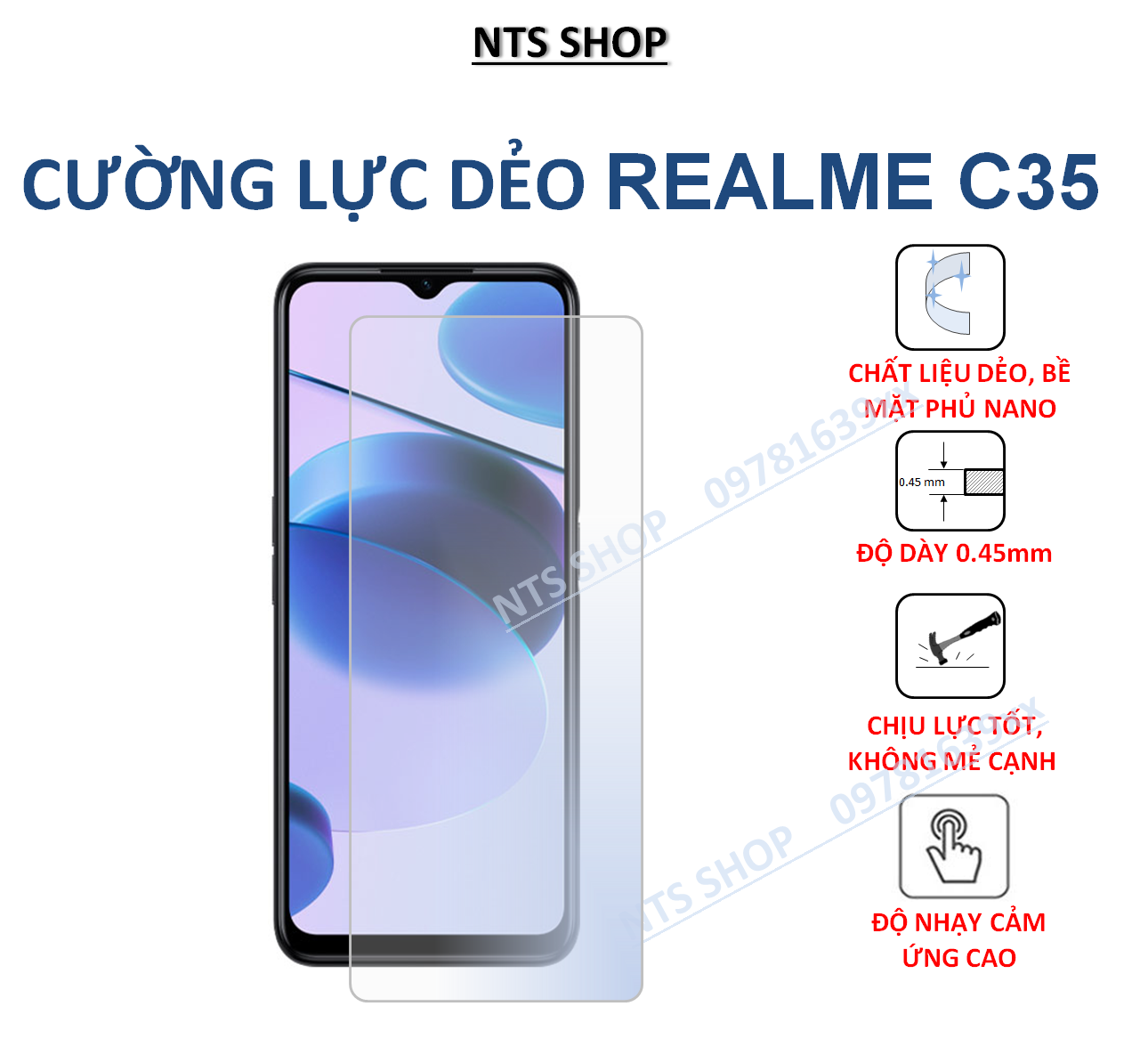 Cường lực dẻo bảo vệ màn hình, mặt sau realme C35