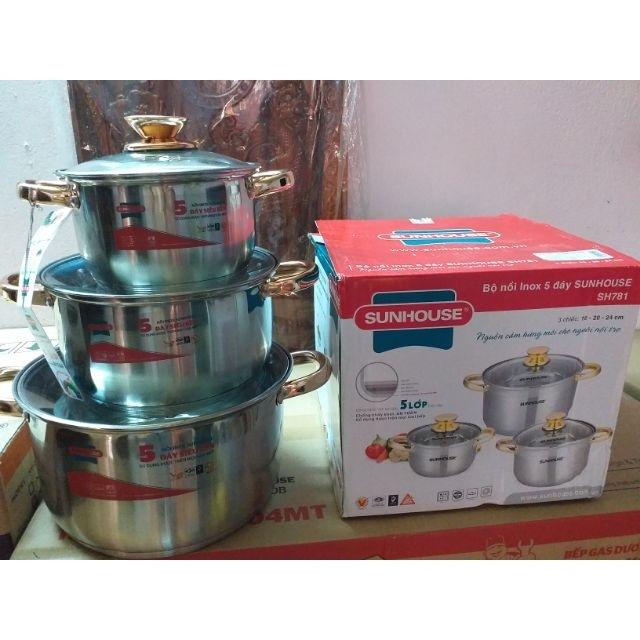 BỘ NỒI INOX SUNHOUSE 5 ĐÁY GIẢM 75K