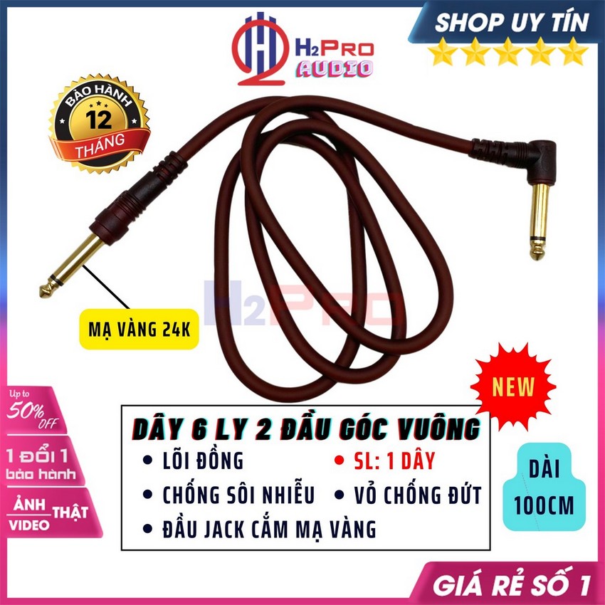 Dây Jack 6 Ly 2 Đầu JSJ - Đầu Mạ Vàng Chống Sôi Nhiễu, Dây 2 Đầu 6 Ly Vuông Góc Cao Cấp ( Dài 1M ) - H2pro Audio
