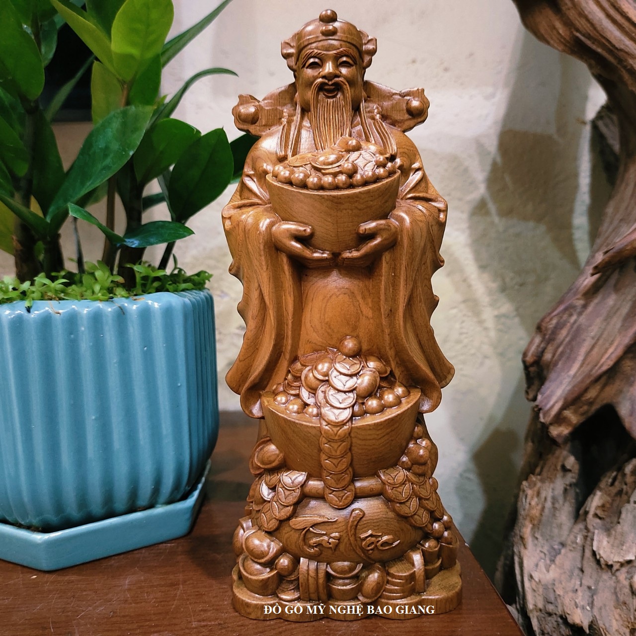 Tượng thần tài gỗ bách xanh mẫu mới cao 20 cm