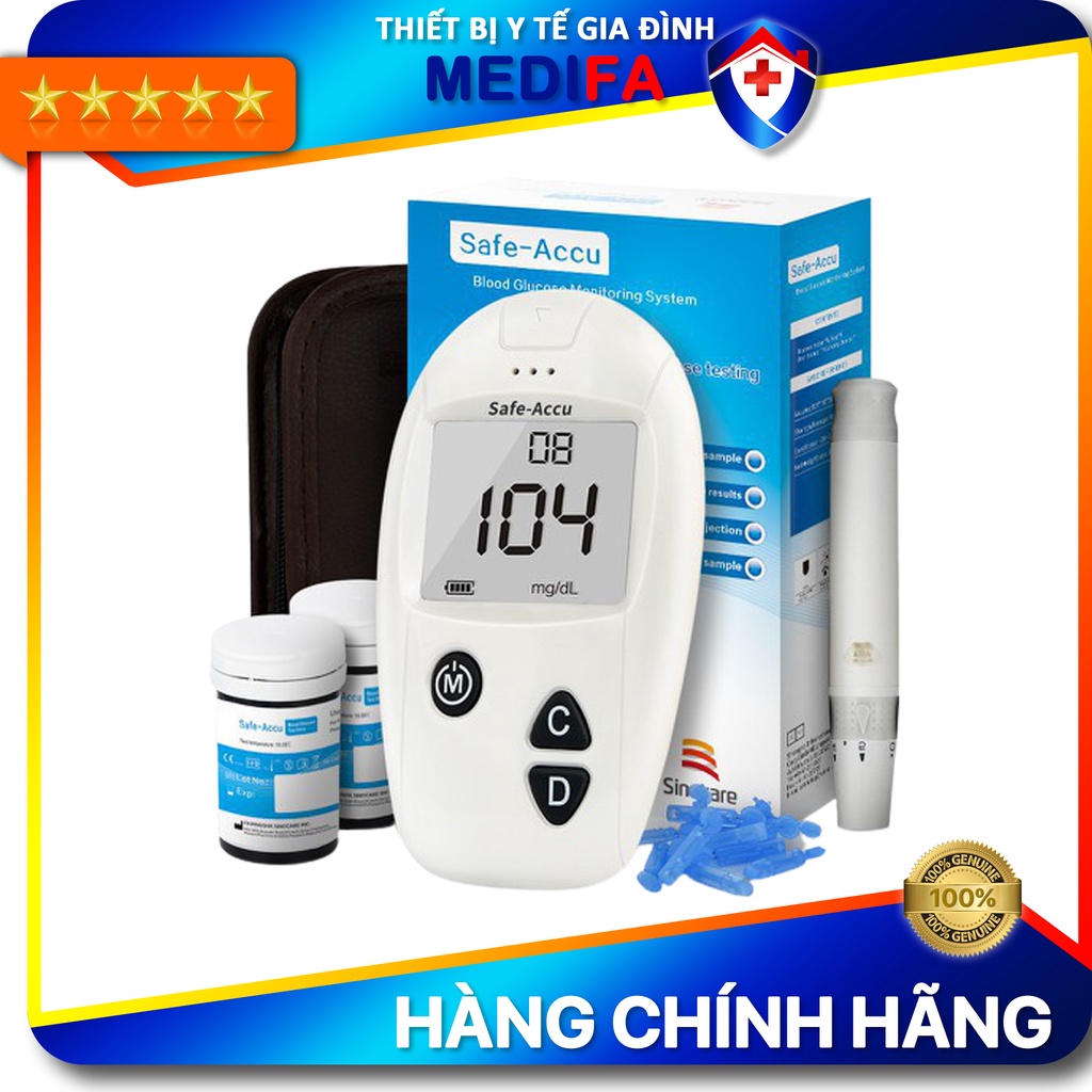 SINOCARE Máy Đo Đường Huyết Safe Accu Chính Hãng Kèm Bút Chích Máu, Bảo Hành Trọn Đời