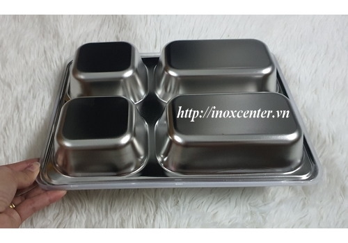 KHAY CƠM PHẦN 4 NGĂN SÂU LÒNG -INOX 201 ( 28x22x4 CM )