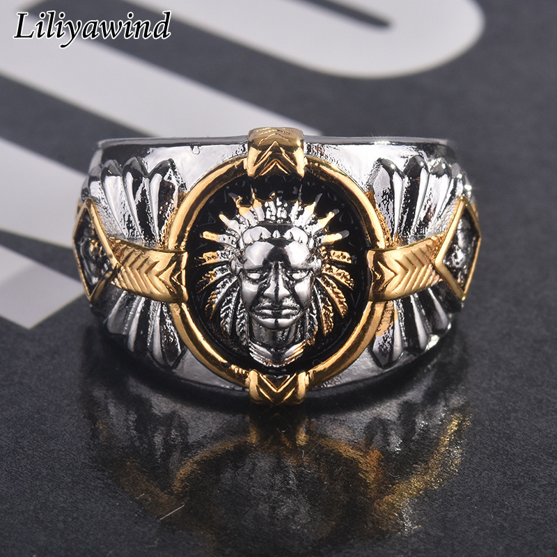 Liliyawind Gold Silver Hip Hop Style Viking Warrior Indian Totem Men Ring A1R