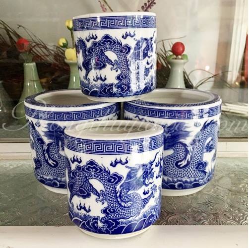 Lư hương gốm Trụ/Tròn Rồng xanh
