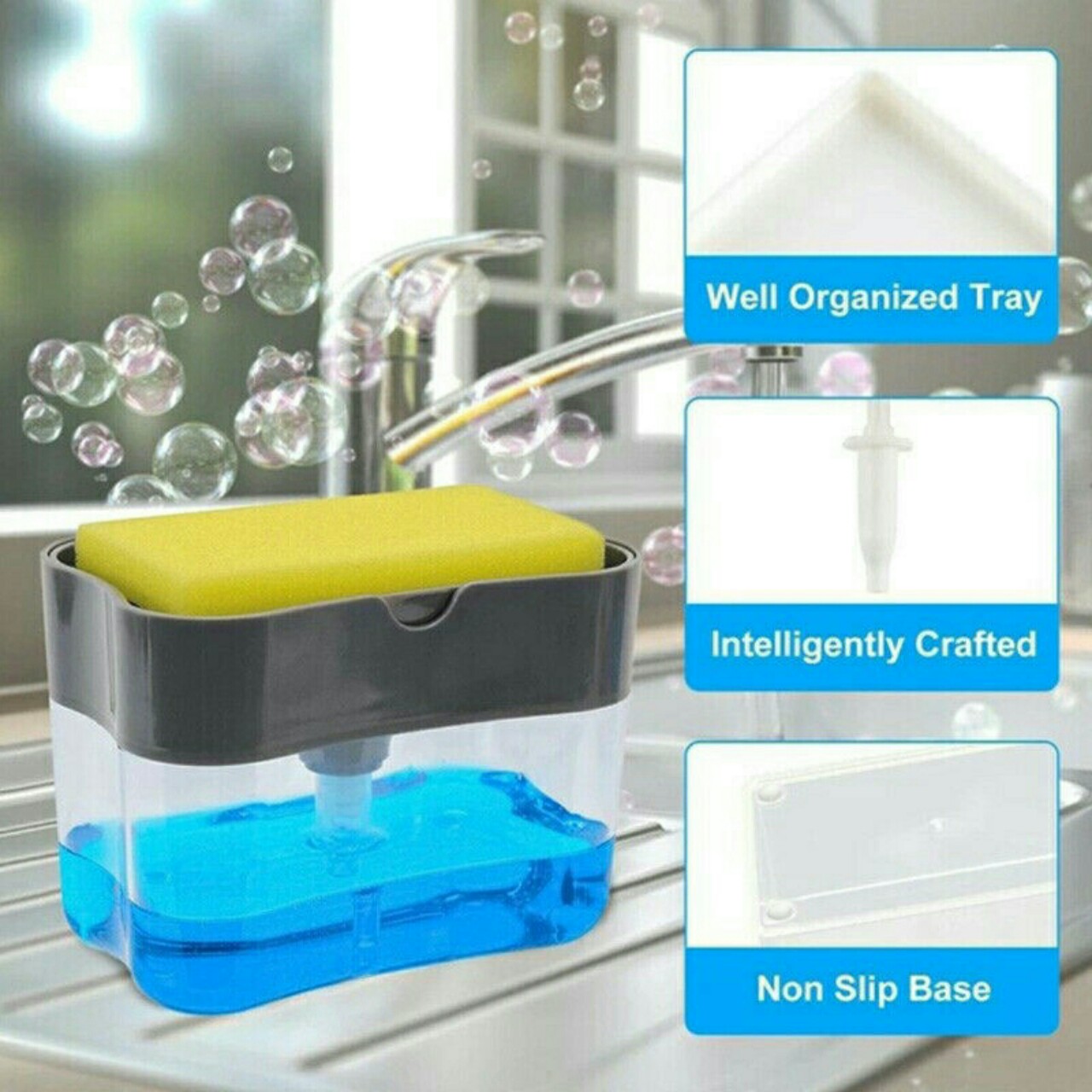(Kèm miếng bọt biển)Hộp đựng nước rửa chén , Dụng cụ rửa chén , Dụng cụ vệ sinh , rửa bát
