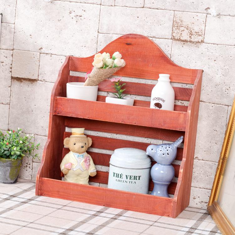 Zakka Đỏ Cũ Phục Cổ Giá Để Đồ Dạng Treo Gía Để Đồ Treo Tường 2 Tầng Lưu Trữ Hoàn Thiện Gía Để Đồ