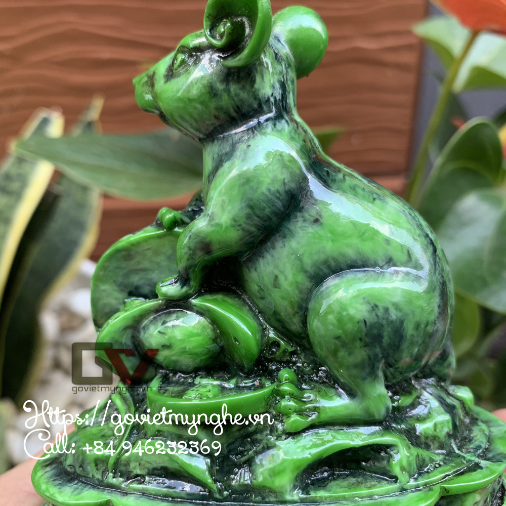 [HCMC] Feng Shui mouse statue-11cm height-composite stone-aqua green
