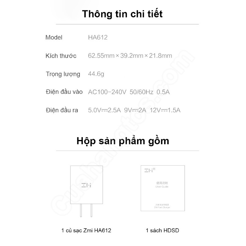 Củ sạc nhanh 18W Zmi xiaomi HA612