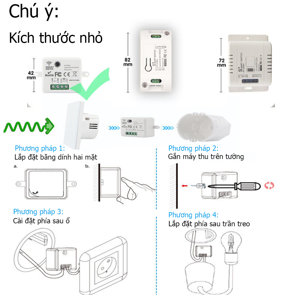 WenQia Công Tắc Đèn Không Dây Mô-đun Mini 110V 220V 230V 10a Bộ Điều Khiển Từ Xa Rf 433MHz Bảng Điều Khiển Gắn Tường Cho Nhà Cửa Đèn LED Bật Tắt