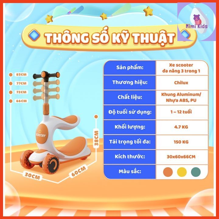 XE TRƯỢT Scooter 3 in 1 cho bé cao cấp