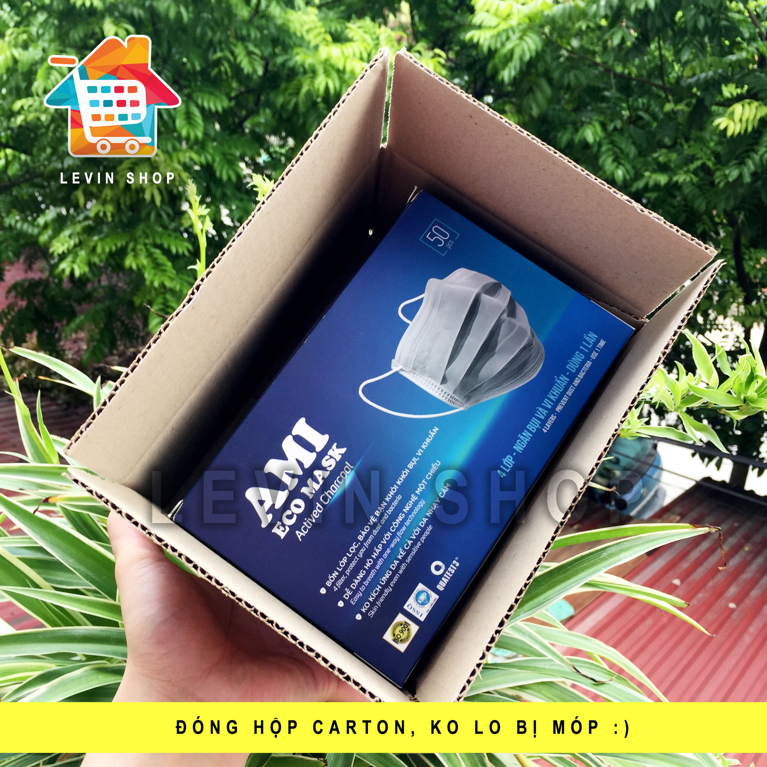 [Hộp 50 chiếc] [4 lớp] [Màu xám] Khẩu trang y tế Ami