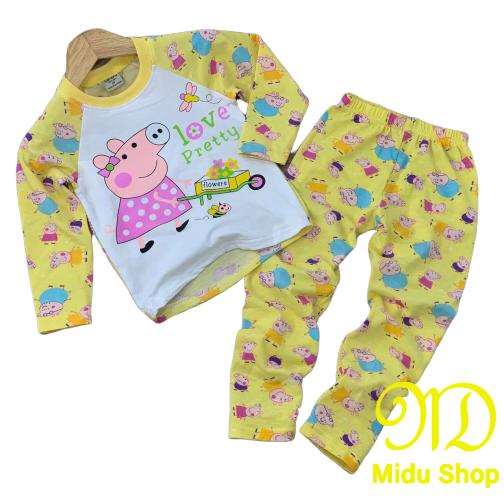 Bộ thun tay dài mặc giữ ấm bé gái - set 2 bộ cho bé gái - size 2-8( 9-25Kg) [Midu]. Màu ngẫu nhiên