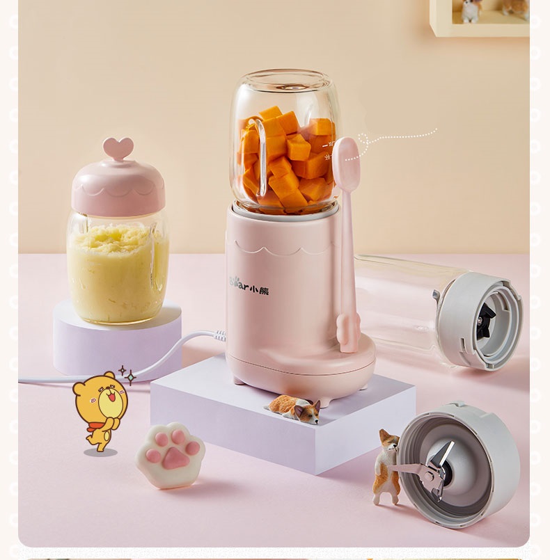 MÁY XAY THỨC ĂN DẶM CHO BÉ ( 3 CỐI THỦY TINH XAY HẠT - XAY THỊT - XAY SINH TỐ VÀ RAU) - BEAR CHÍNH HÃNG