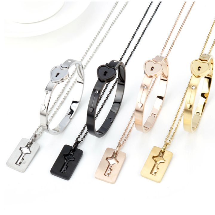 Bộ vòng tay cặp đôi titan Thấy Là Thích ổ khóa và chìa khóa - Cam kết 1 đổi 1 nếu hoen , gỉ sét