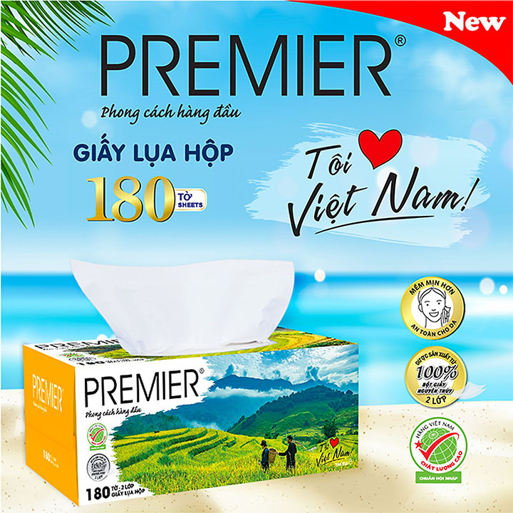 Hộp khăn giấy lụa PREMIER 2 lớp - Hộp 180 tờ (Giao mẫu ngẫu nhiên)