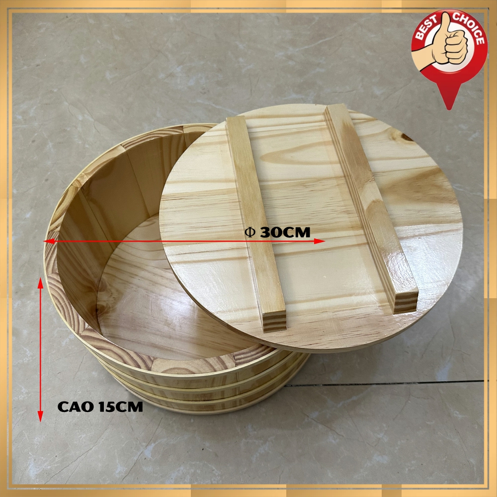 Sushi rice Wood Iron Bowl-mashimi decorative wood bowl-seafood decorative wood bowl equivalent to 30cm-height 15cm-natural pine wood