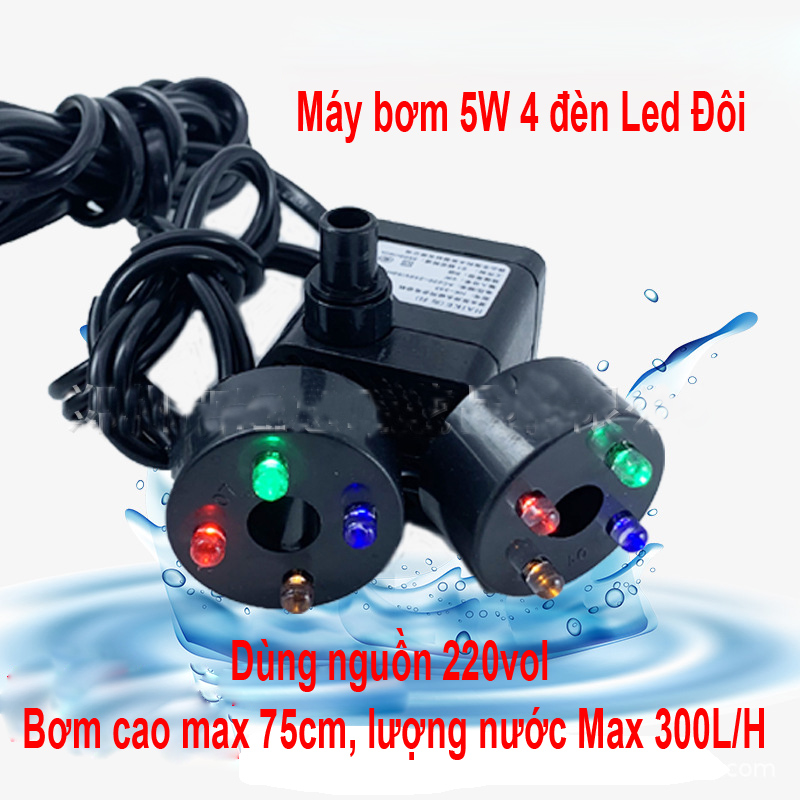 Máy bơm 5W có 2 vòng tròn 4 led - Máy Bơm Nước Chìm cho Hồ Cá, Hòn Non, Bộ Thác Nước