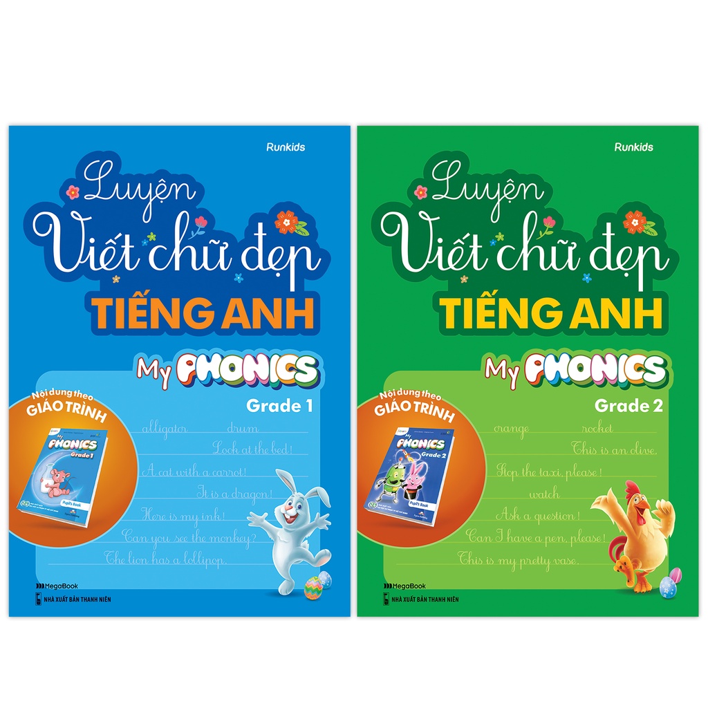 Sách Combo Luyện viết chữ đẹp tiếng Anh My Phonics Grade 1, 2 - Megabook