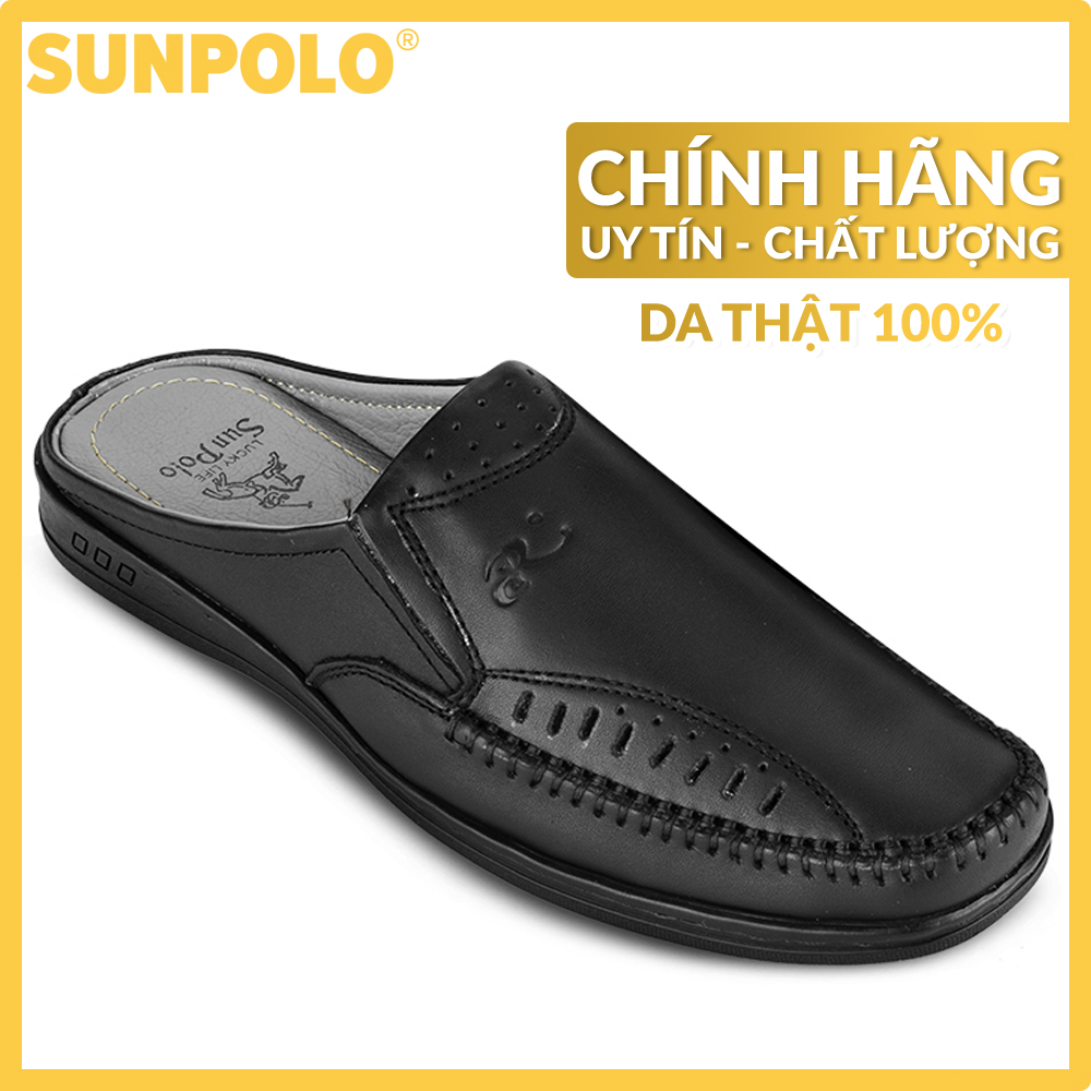 Dép sabo nam da bò SUNPOLO SPO196 (Đen)