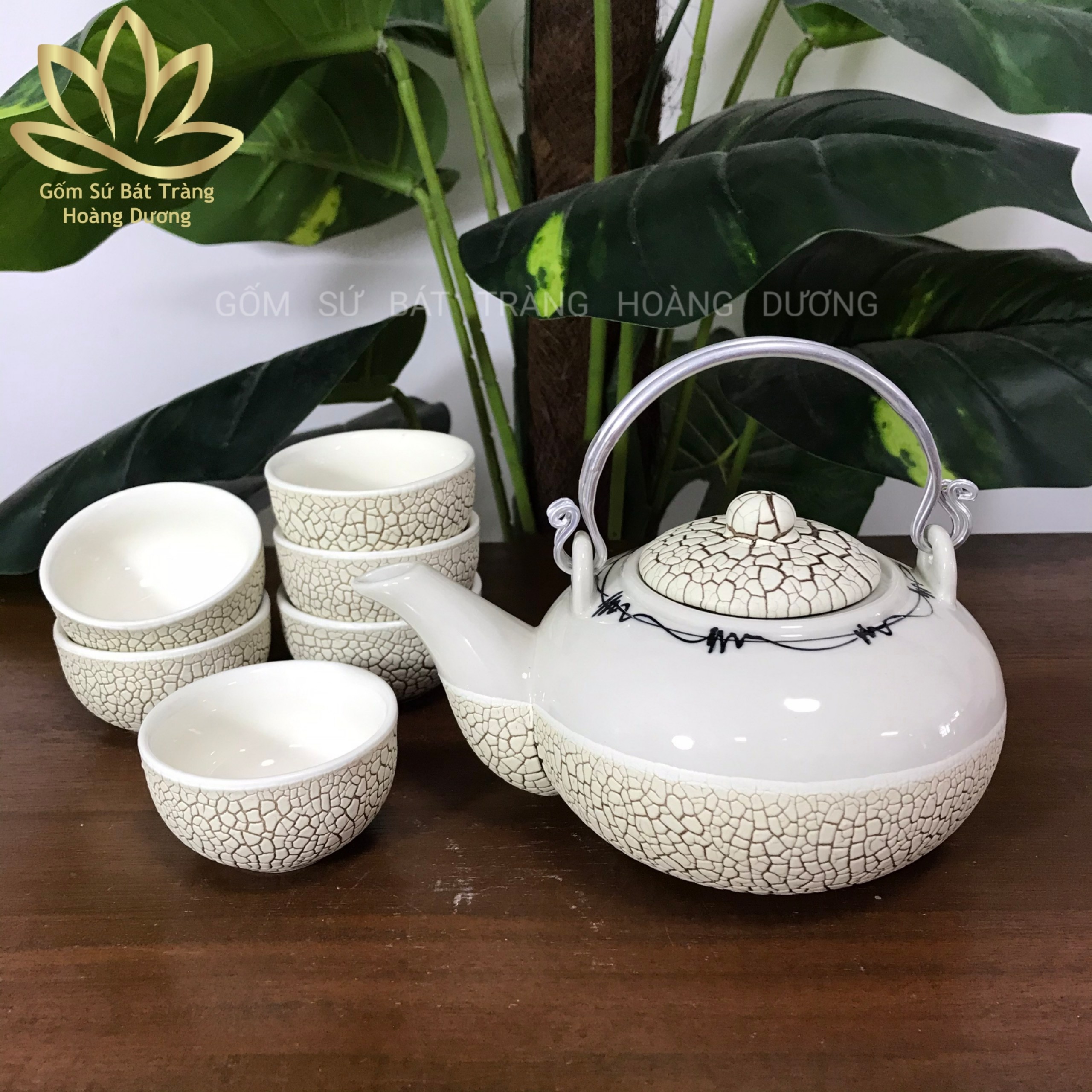 Bộ ấm chén Bát Tràng men rạn RT1 400ml