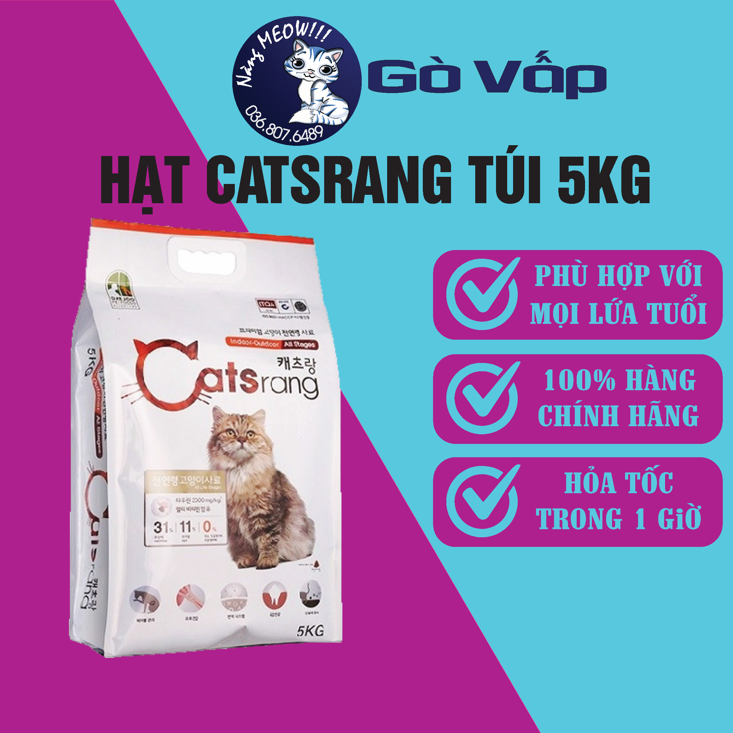 Thức Ăn Hạt Khô CATSRANG Cho Mèo Túi 5Kg