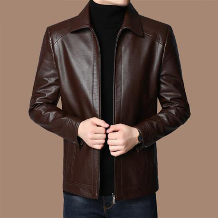 Miaoai123 High-end men's leather jacket Daddy coat Informal leather jacket for middle-aged and elderly