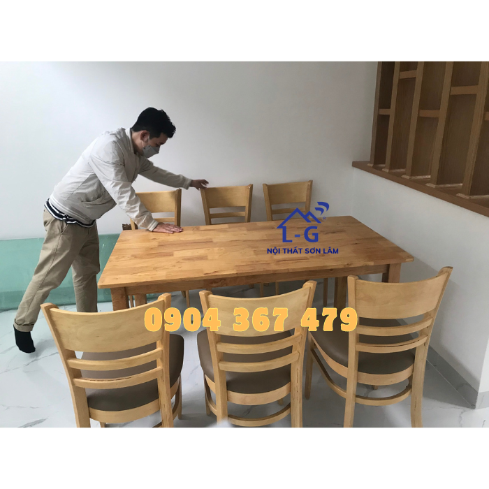 Bàn ăn gỗ canbin vàng gỗ tự nhiên - bộ bàn ăn gia đình 6 ghế