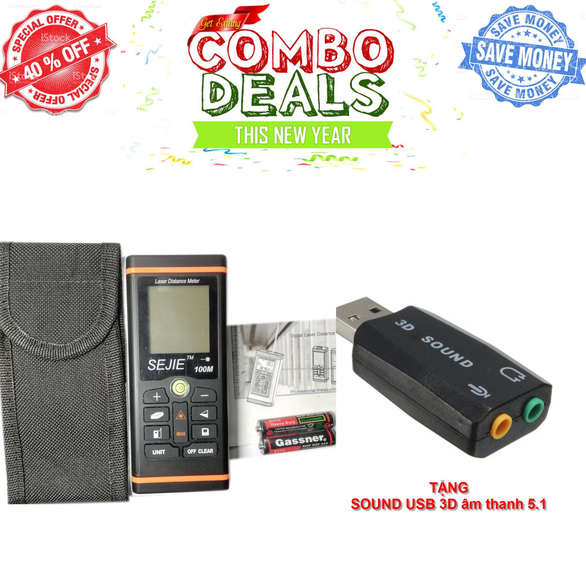 Thước đo khoảng cách bằng tia laser phạm vi 100m + tặng usb sound 3d âm thanh 5.1 trị giá 99k