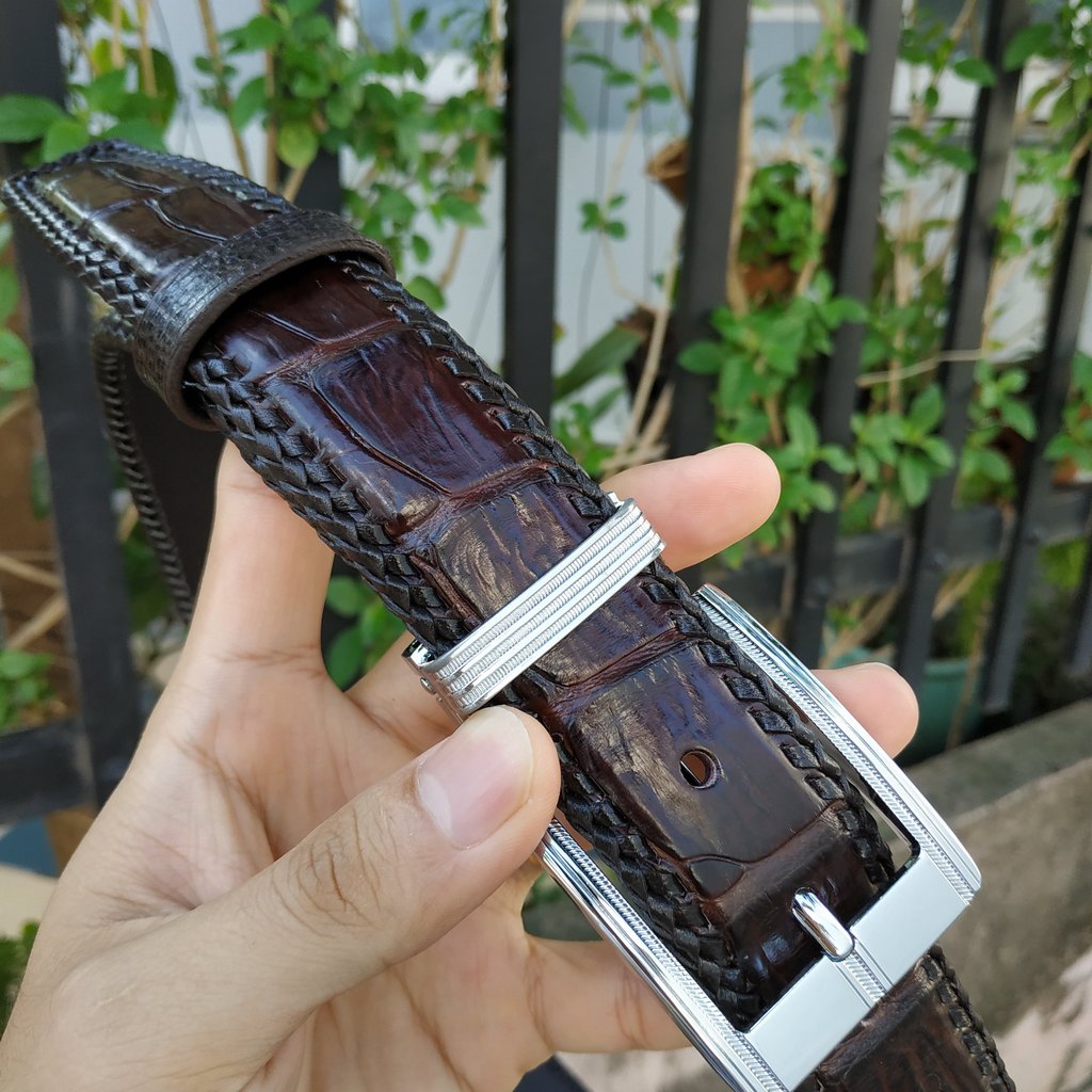 [FREE SHIP] Thắt Lưng Cá Sấu Liền [Phiên Bản Đầu Kim Cổ Điển] Đan Viền Thủ Công Rất Đẹp!