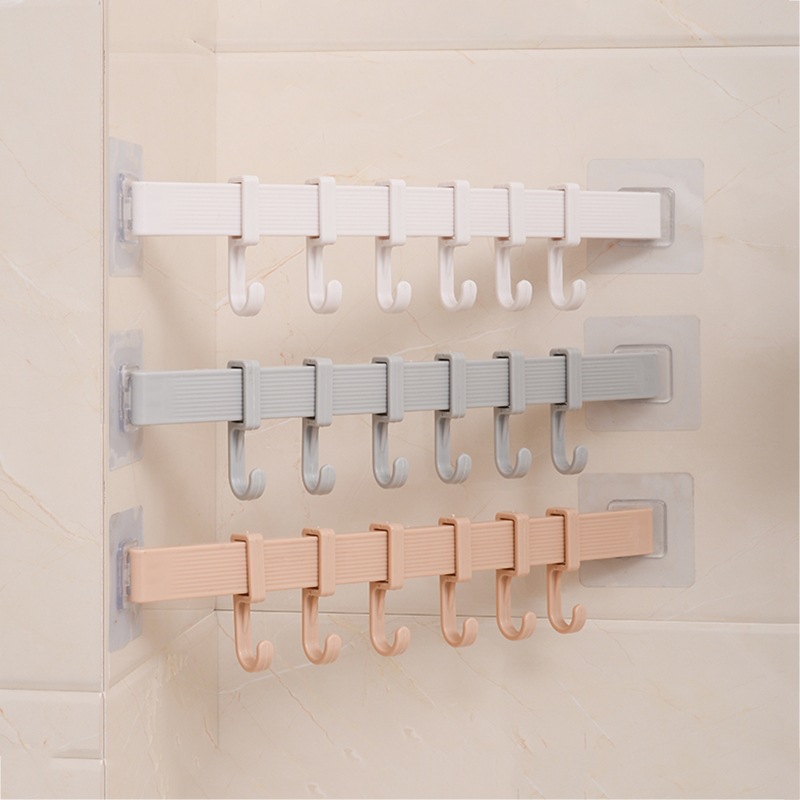 Móc dán tường 6 móc 35cm treo vật dụng nhà tắm nhà bếp tiện lợi V6x9144