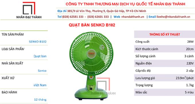 QUẠT BÀN SENKO B102