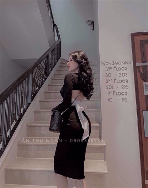 ĐẦM BODY ĐUÔI CÁ TAY DÀI CỘT NƠ LƯNG NỮ TÍNH