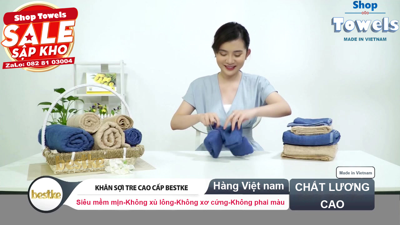 Khăn mặt , khăn sợi tre bestke màu xanh