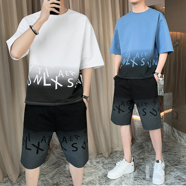 [ Hoàn Tiền 15% ] Combo 02 Set Bộ Đồ Thun Hè Nam Áo Tay Ngắn Cổ Tròn Họa Tiết Chữ LXSU Phối Màu Gradient Cùng Quần Short Đùi Cạp Chun Phong Cách Thời Trang Trẻ Trung Năng Động SOYOUNG VN 2MEN QA 129