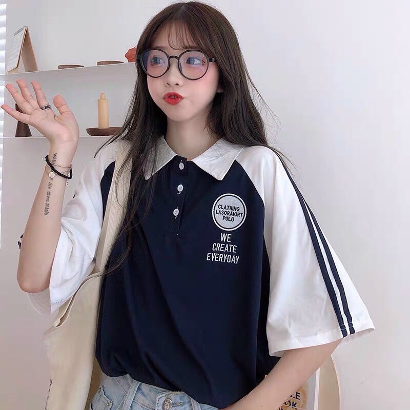 Áo sơ mi form rộng cổ bẻ 2 màu trắng đen ttsa1013