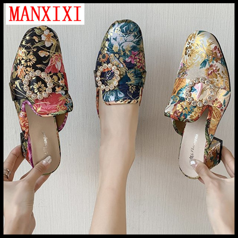 Giày Cao Gót Thương Hiệu MANXIXI Phiên Bản Hàn Quốc Dép Lê 1.57 Inch Giày Sục Thời Trang Xăng Đan Nữ Họa Tiết Hoa Đẹp (Cỡ 35-39) giá rẻ