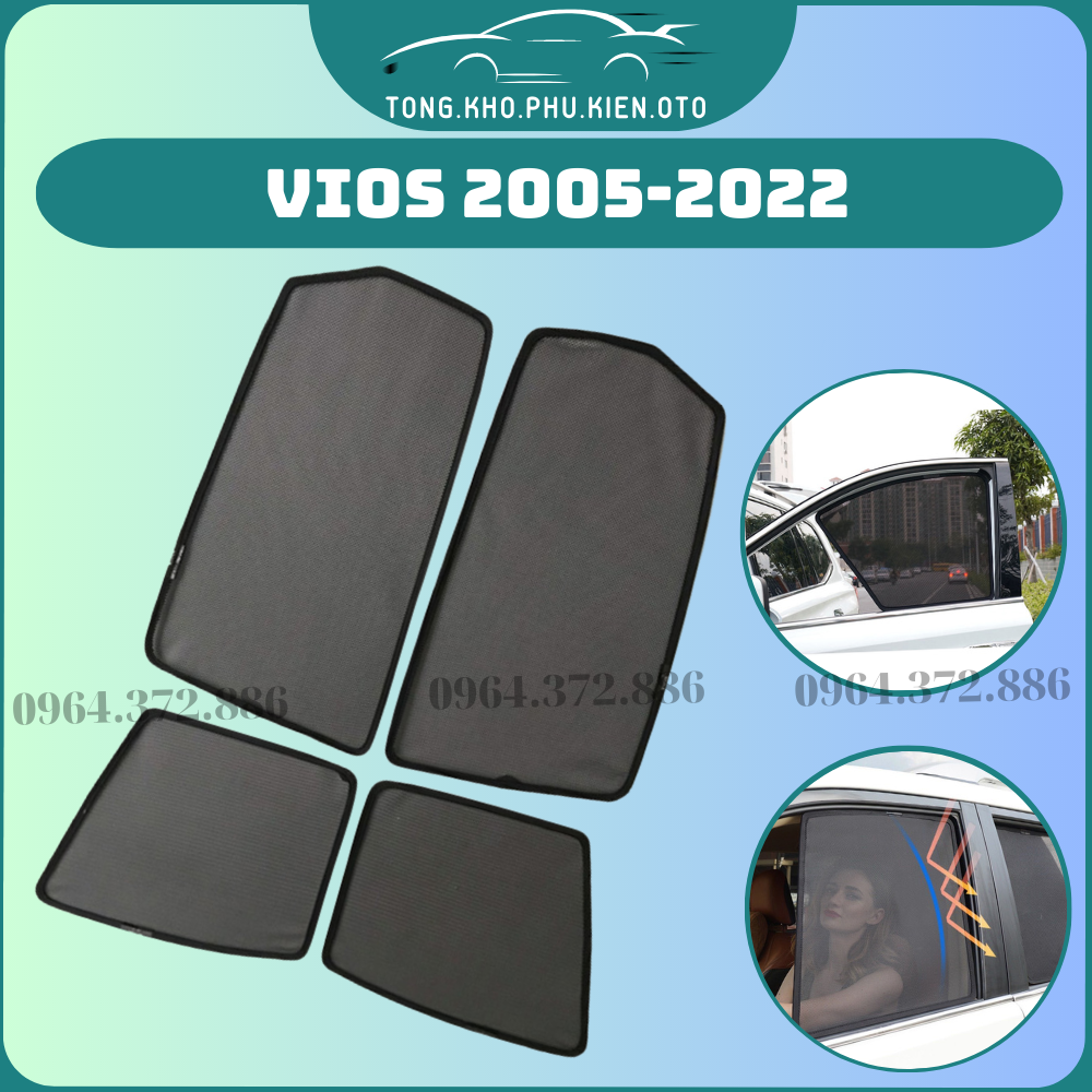 Rèm che nắng xe Toyota Vios 2005-2023,2024- Bộ 4 tấm 4 cửa chắn nắng vừa khít form xe, nam châm hút mạnh