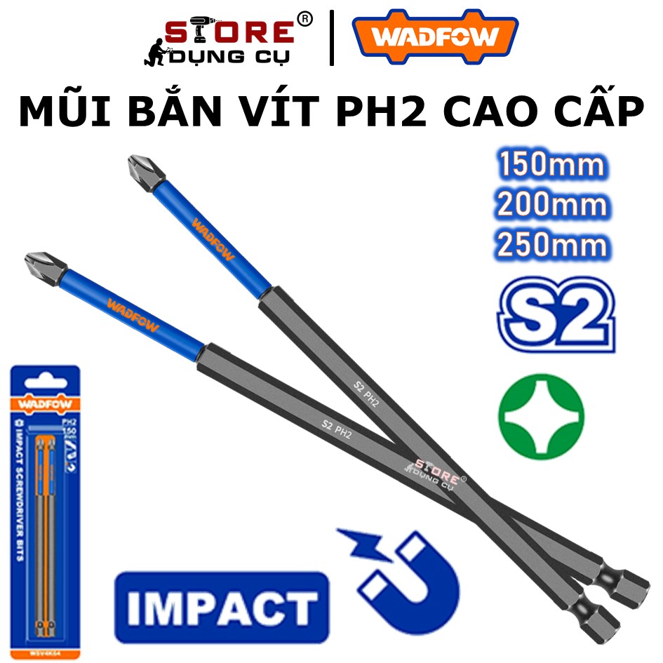 1 mũi bắn vít cao cấp wadfow dài 150-250mm, mũi bắn vít đóng thép s2 siêu cứng, đầu vít ph2 wsv4k64 wsv5k65 wsv6k66