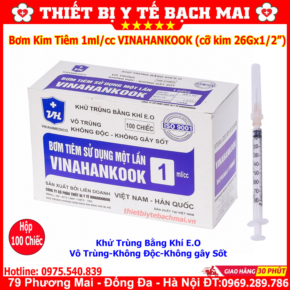 Bơm tiêm 1ml vinahankook đầu kim 26g