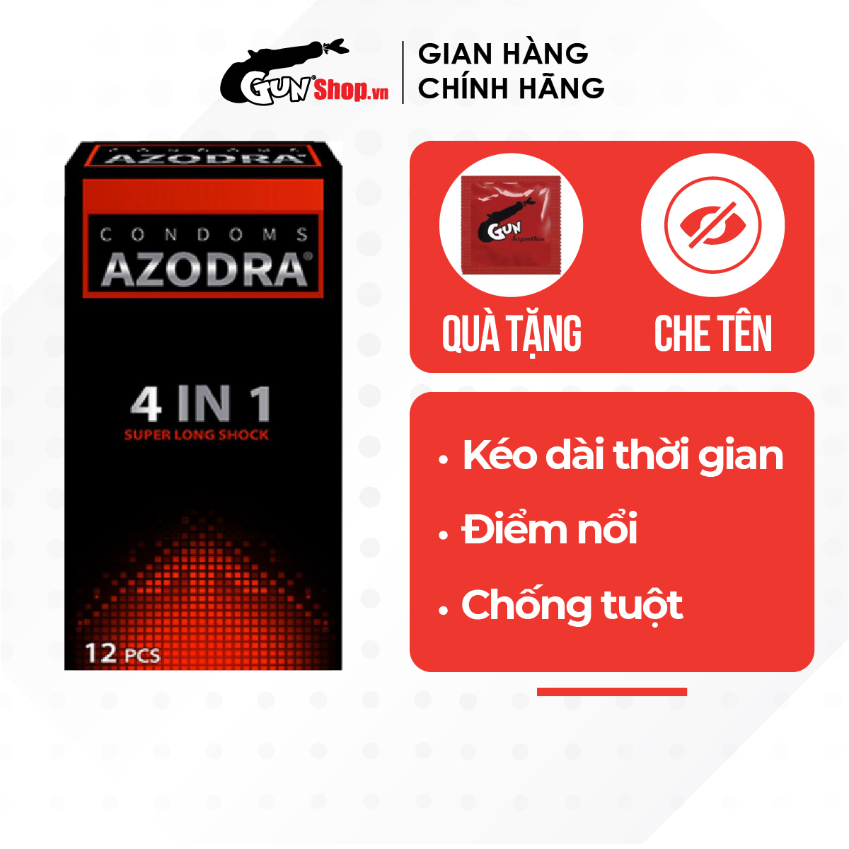 Bao cao su tổng hợp gân, gai, mỏng, kéo dài thời gian quan hệ Azodra 12 bao