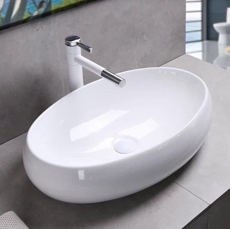 CHẬU RỬA MẶT ĐẶT BÀN , LAVABO hình ELIP 065C