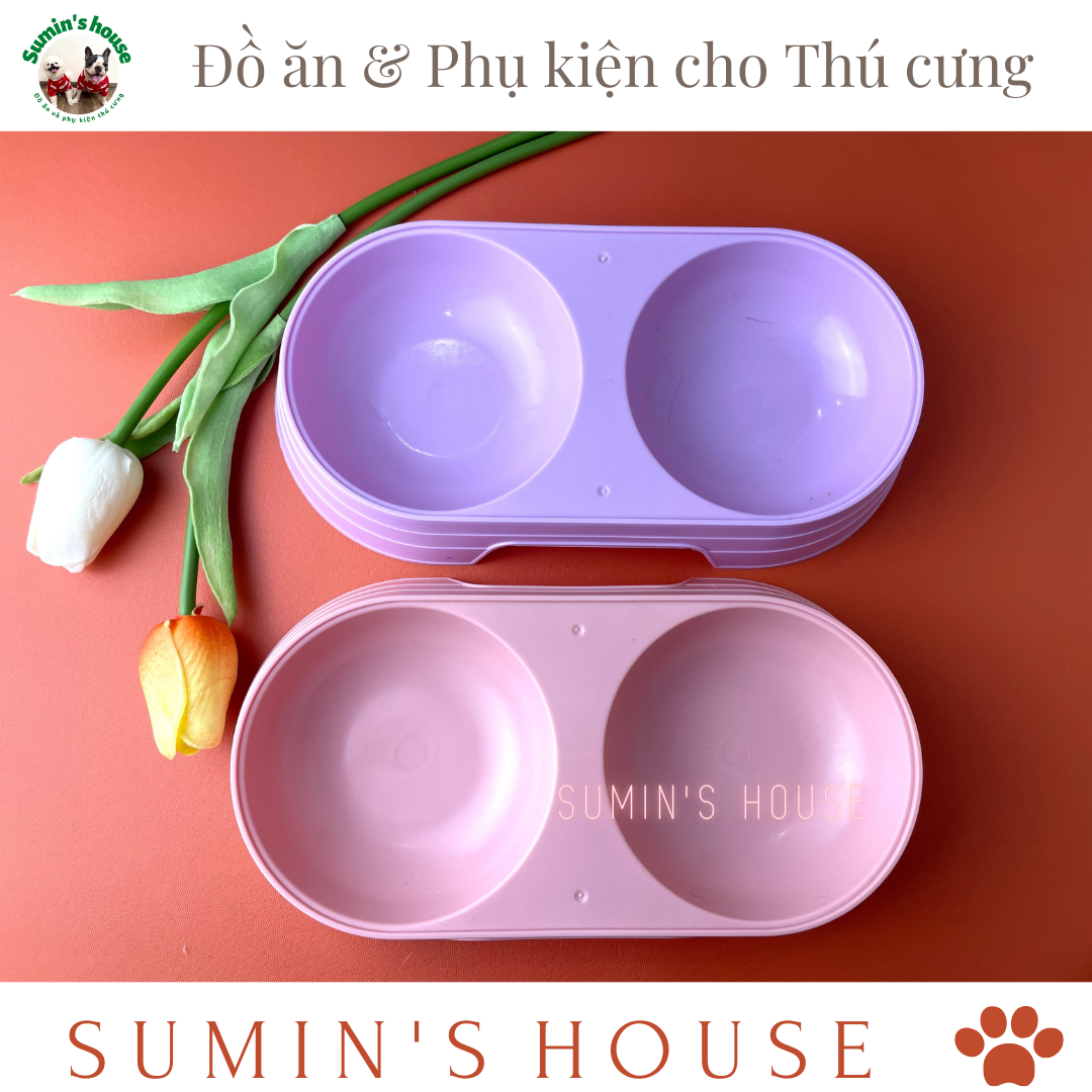 Bát ăn nhựa đôi cho chó mèo nhỏ
