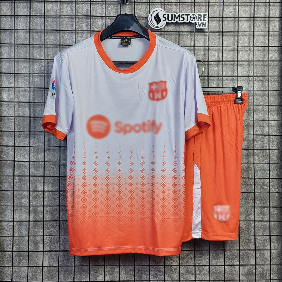 [HCM]Áo Bóng Đá CLB Barca Trắng Cam Vải Thun Lạnh Cao Cấp 2023