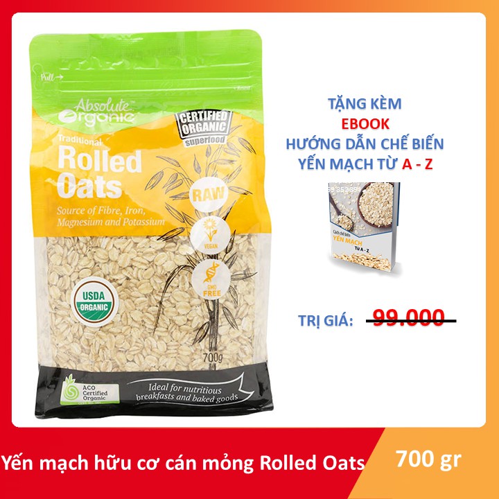 [Lấy mã giảm thêm 30%]Yến mạch cán mỏng Absolute Organic Úc 700 g