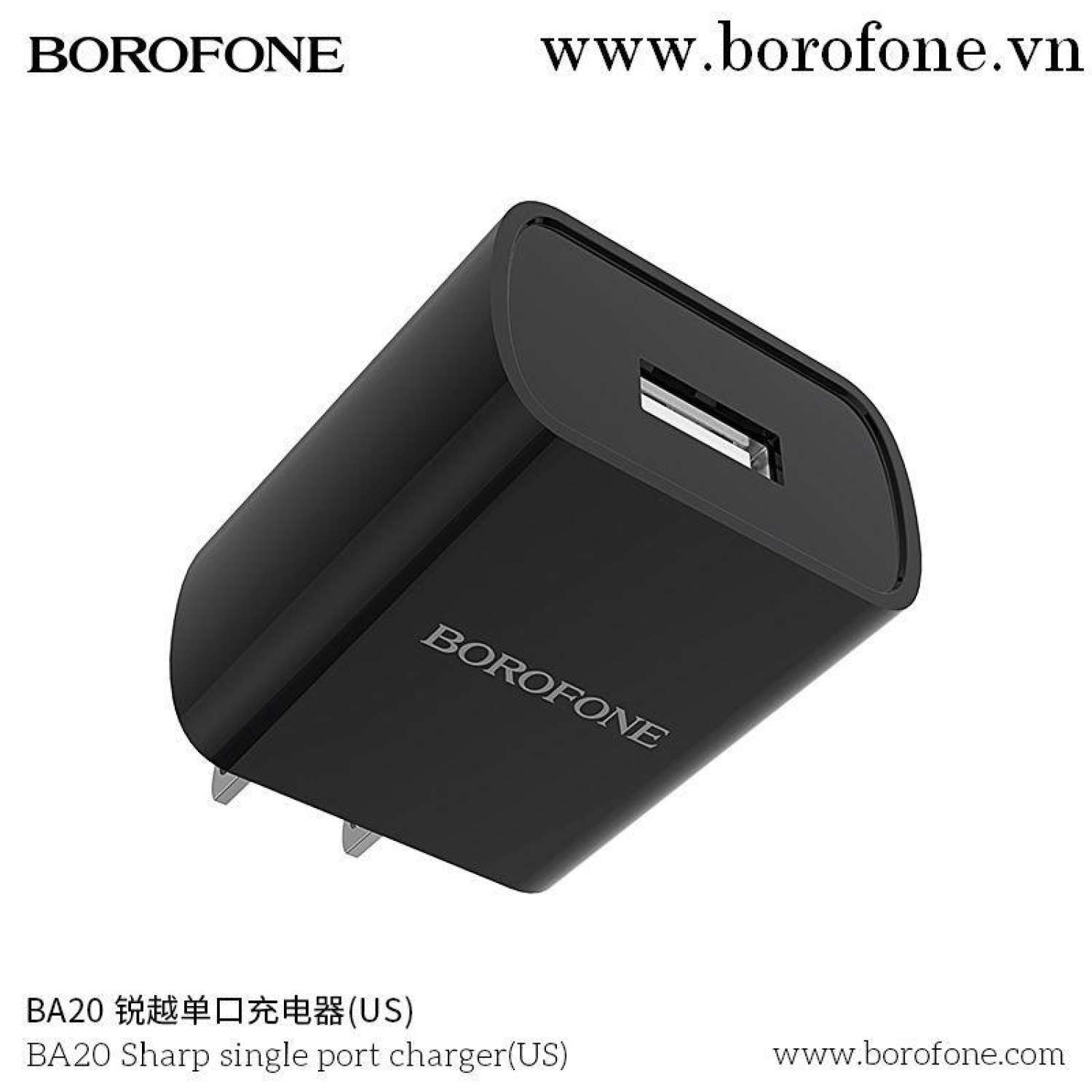Cốc Sạc Borofone BA20- 1 Cổng USB 2.1 US Chính Hãng